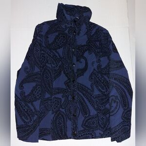 Chicos Zenergy Flocked Jacket Womens Size 0 Deep Navy Paisley Stretch NWT $129